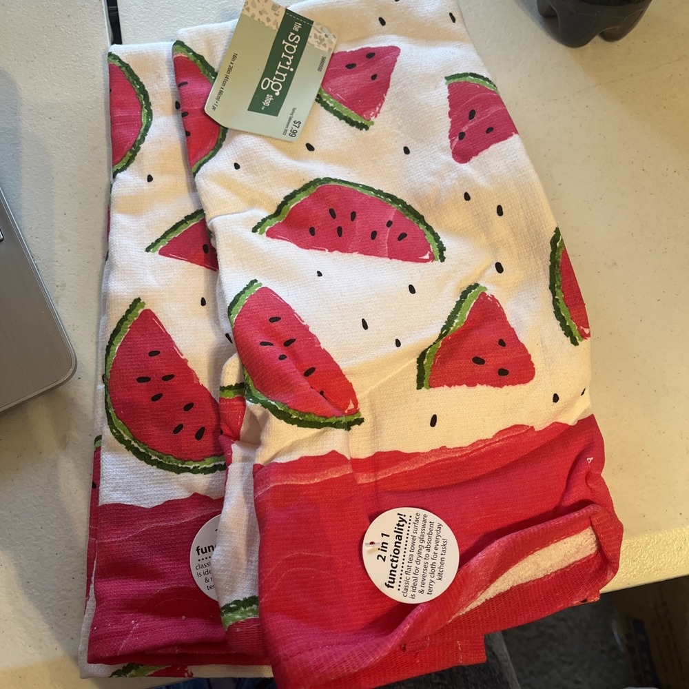 2-The Spring Shop~Watermelon classic flat tea towel ~16"x26″~NWT